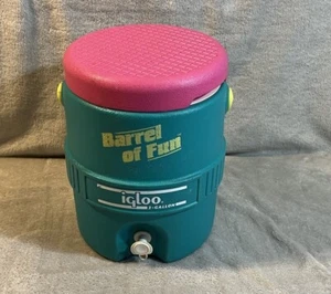 Vintage Igloo 2-Gallon Barrel of Fun Turquoise Pink Yellow Retro Drink Cooler - Picture 1 of 8