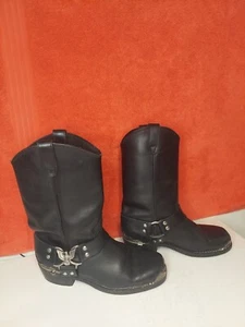 Dingo Motorradstiefel Herren 10,5D Häckslergeschirr Leder schwarz mit Adler. - Bild 1 von 15