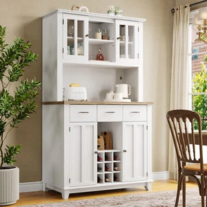 Buffetschrank Hochschrank Anrichte Küchenschrank Vitrinenschrank LED Sideboard - Bild 1 von 13