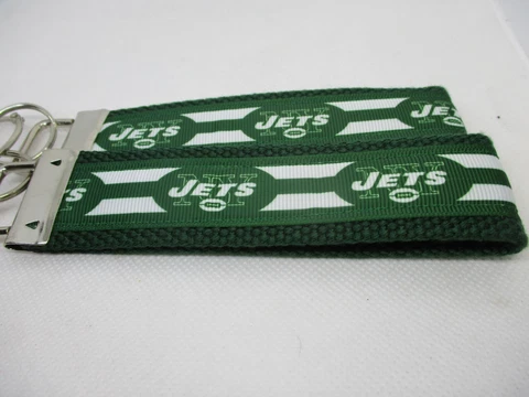 New York Jets Football Ribbon on Strong Webbing Key Fob Keychain Wristlet (NFL) Cover