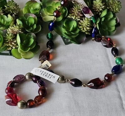 NWT Fashion Jewelry SEVENTH SENSE amber faceted Gems Necklace & Stretch Bracelet Foto 1 de 4