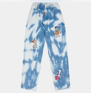 Lazy Oafs X Flintstones Jeans Size 28w Gorg Bedrock Embroidery Mom Jeans - Picture 1 of 4