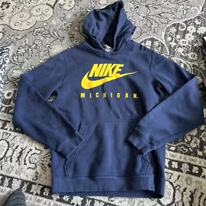 Nike Michigan Wolverines Football Blue Swoosh Logo Mens Small Sweatshirt Hoodie - Picture 1 of 4