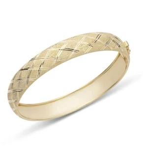 10K Yellow Gold Flexible Bangle Bracelet With Argyle Diamond Cut Design, 7 Inche - Picture 1 of 3