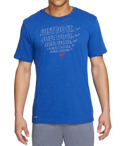 NIKE Dri-FIT Logo Training T-Shirt sz L Large Blue Standard Fit - Picture 1 of 3