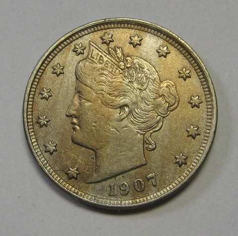1907 Liberty V Nickel Grading AU Streaky Gold Toning Priced Right FREE S&H   q10 Cover