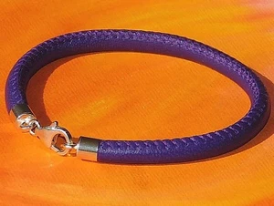 Ladies /mens 5mm Purple nappa leather & sterling silver bracelet - Lyme Bay Art. - Picture 1 of 3