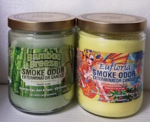 Smoke Odor 13 oz Candles 2 Fragrances Set Bamboo Breeze/Eufloria. - Picture 1 of 4