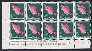 NEW ZEALAND 1970 5c Fish wmkd paper - plate block 1B MNH...................B1233 - Picture 1 of 1