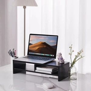 2-Tier Monitor Stand Riser with Shelf Wooden Computer Laptop Printer Organizer - Picture 1 of 7