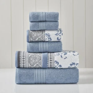 6 Piece Set, 2 Bath Towels, 2 Hand Towels, 2 Washcloths Yarn Dyed Jacquard/So... - Picture 1 of 3