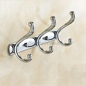 Chrome Towel Clothes Robe Hook 3 Holders Rack Door Wall Mounted Coat Hanger Soli - Picture 1 of 2