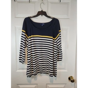 Women's sz 3X Blue Yellow Stripe 3/4 Sleeved Sweater Basic Editions Women - Picture 1 of 5