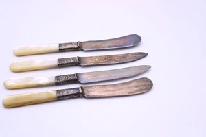 landers frary & clark knive set MOP mother of peark handle sterling cuffs - Picture 1 of 6