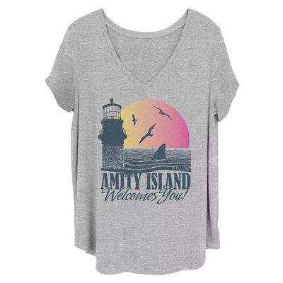 Camiseta Juniors Talla Grande Jaws Amity Island Welcomes You Aleta de Tiburón Puesta de Sol 3xl Foto 1 de 4