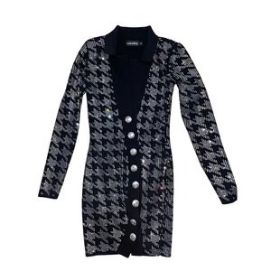 Retrofête Kleid Damen S schwarz Puzzle Hahnentritt Strass Kaschmirmischung - Bild 1 von 13