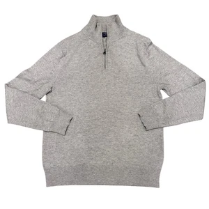 J.Crew Harbor Cotton Gray Quarter Zip Sweater Mens Medium Merino Wool Blend Fall - Picture 1 of 6