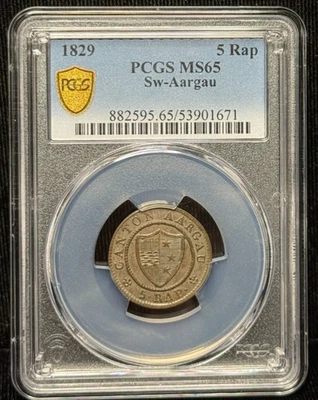 1829 SW-Aargau  5 Rappen PCGS MS 65 5 Rap Coin -671 - Image 1 of 2
