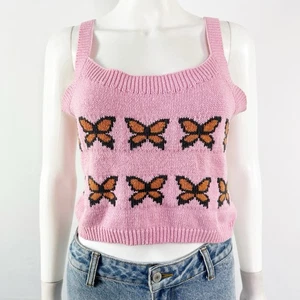 Levi’s Pink Cropped Butterfly Sweater Top Size M Coquette Casual Girly Summer - Picture 1 of 11