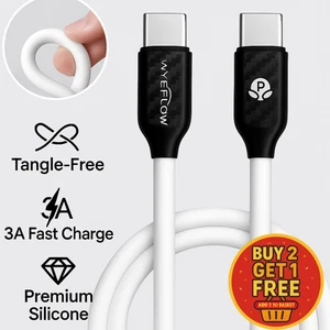 3A USB-C to USB-C Silicone Cable 60W | 1M 2M Fast Charger for Android iPad - Picture 1 of 23