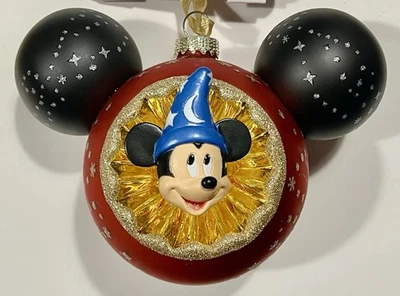 Disney Parks Sorcerer Mickey Mouse Icon 3D Glass Ornament NWT - Image 1 of 2