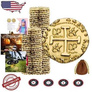 Glänzende 100 Stck. Metall Piraten Schatz Münzen Gold Dublonen 7/8" Halloween Party Spiel - Bild 1 von 9