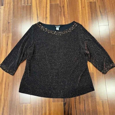 Blusa XScape Lawrence Kurtz Negra Brillante Top Piedra Adornada Talla Grande 3X Foto 1 de 4