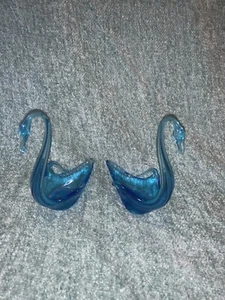Paar Kobaltblau Mundgeblasene Kunst Glas Schwan Süßigkeiten Schale Schüssel. Deko Vögel MCM - Bild 1 von 8