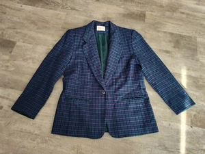 Pendleton Vintage Houndstooth Virgin Wool Blazer Jacket Women's Size 12 USA Made - Picture 1 of 18