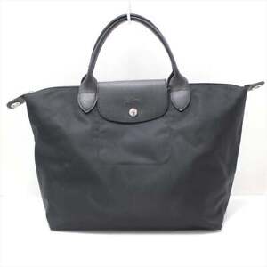 Auth LONGCHAMP Le Pliage Neo - Black Nylon Leather Handbag