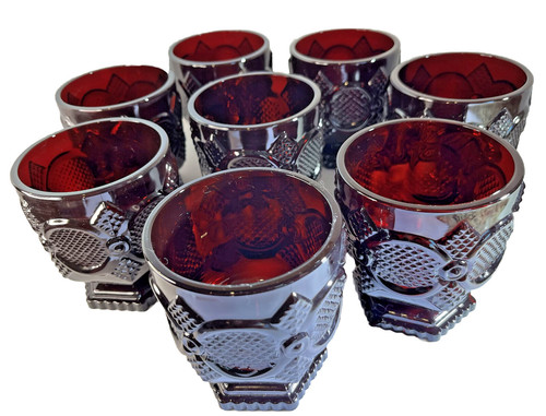 Vintage Ruby Red Footed Glass Set   Avon Cape Cod Collection (Set of 8)