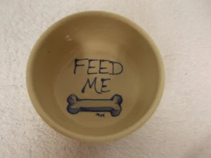 OOAK Bone Feed Me Pottery Dog Puppy Pet Food Water Bowl Dish Artist Signed - Picture 1 of 4