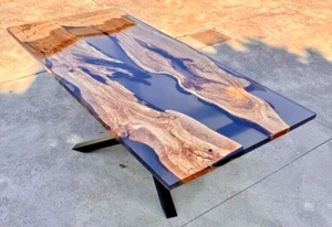 Made To Order Handmade Dinning Table Transparent Epoxy Resin Wood Table Top - Picture 1 of 5