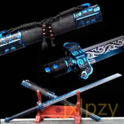 Espada azul chinesa 44" dinastia Tang Dao Wushu 1095 lâmina de aço carbono espada larga - Imagem 1 de 4
