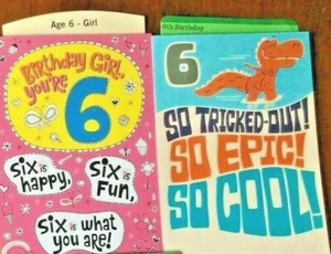 KIDS BIRTHDAY Cards, for Age 6 Birthday ,5 choices- for Girls- Boys Hallmark - Picture 1 of 16