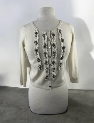 *Flawed Boden 100% Cashmere Beaded Jeweled Embellished Cardigan Sweater Size 4 - Image 1 of 4