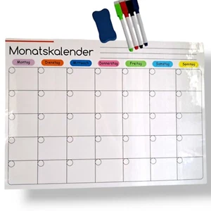 Planificador mensual magnético - Pizarra blanca DIN A3 nevera - limpiable + 4 bolígrafos - Imagen 1 de 8