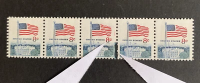 52024 US Stamp Sc 1337f 8c Nice Heavy Ink Printing Errors MNHOG Nice Strip 5 EFO - Image 1 of 3