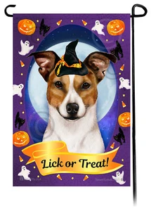 Halloween Garden Flag - Tipped Tan and White Rat Terrier - Picture 1 of 1