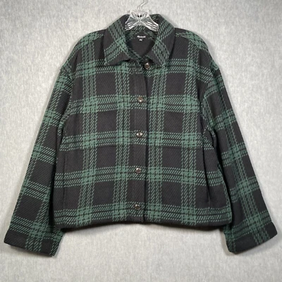 MADEWELL Flannel Boxy Shirt Jacket Womens L Green Black Plaid Heavyweight - NOTE - Image 1 of 4