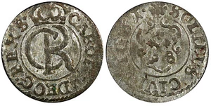 LIVONIA Riga CARL XI of Sweden (1660-1697)Silver 1661 Solidus VF KM#55 (22 238) - Picture 1 of 3