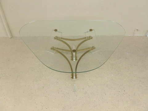 CHARLES HOLLIS JONES BIOMORPHIC KIDNEY SHAPED BRASS &LUCITE COFFEE TABLE Cover