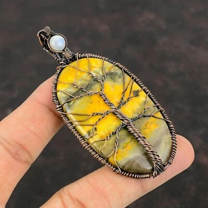 Oval Natural Bumble Bee Jasper Rainbow Moonstone Birthday Pendant Jewelry Copper - Picture 1 of 6