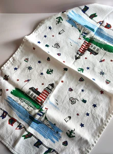 Vintage 80's Kay Dee Cotton Linen Kitchen Towel Lighthouse Sailboats Marine Deco - Picture 1 of 7