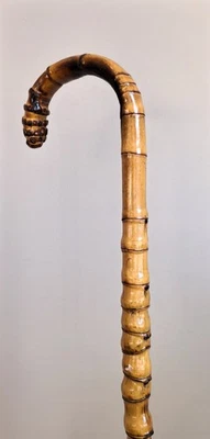 Antiguo bastón oriental de bambú con mango de ladrón Foto 1 de 4