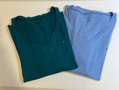 2 Tommy Hilfiger Women's Short Sleeve V-neck Green & Light Blue Shirts Size XXL - Изображение 1 из 4