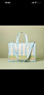 Cross Stripe Carry-All Tote Blue/Green/Natural - Hearth & Hand with Magnolia New - Image 1 of 2
