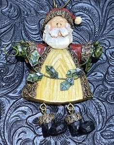 Vintage Santa Christmas Ornament Wooden Tree Santa With Garland And Dangle Legs - Picture 1 of 8