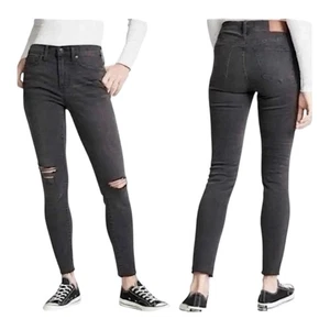 Madewell 9” High Rise Skinny Jeans Black Denim Button Fly Damen 26 Distressed - Bild 1 von 14