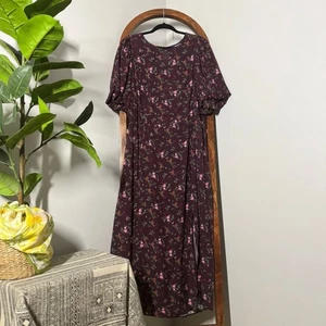 Old Navy Maxikleid 2X Burgunderrot Blumen Puffärmel Seitenschlitz Cut Out Rücken - Bild 1 von 6